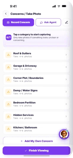 Concern categories in the viewing checklist